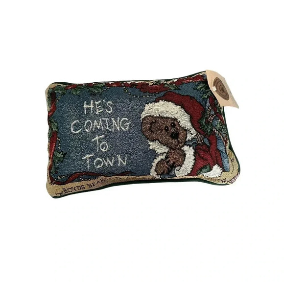 Boyds Bears He's Coming Town Tapestry Word Pillow Size 12.5" x 8.5" - Picture 1 of 5